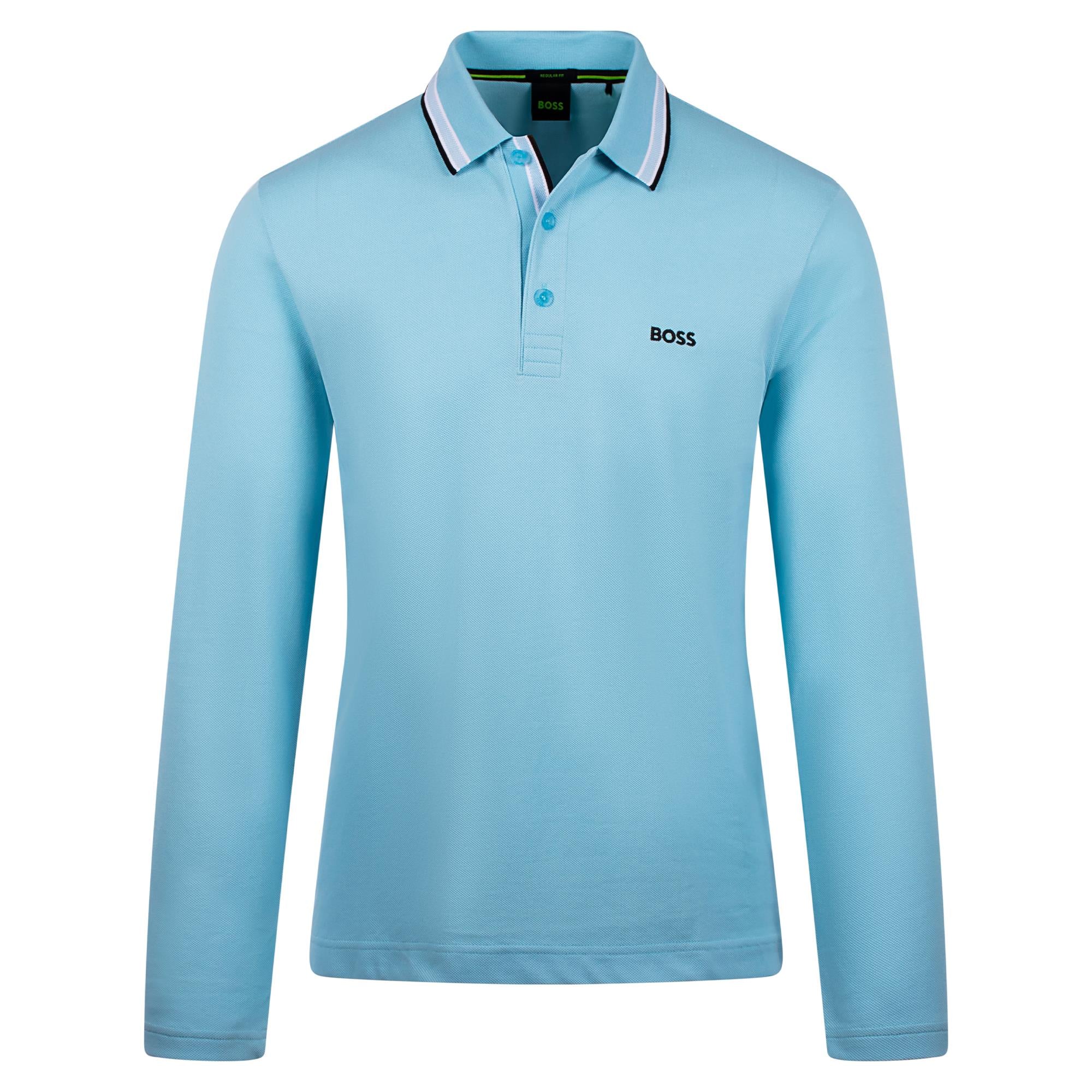 Boss Pilsy Long Sleeve Polo Shirt Light Pastel Blue